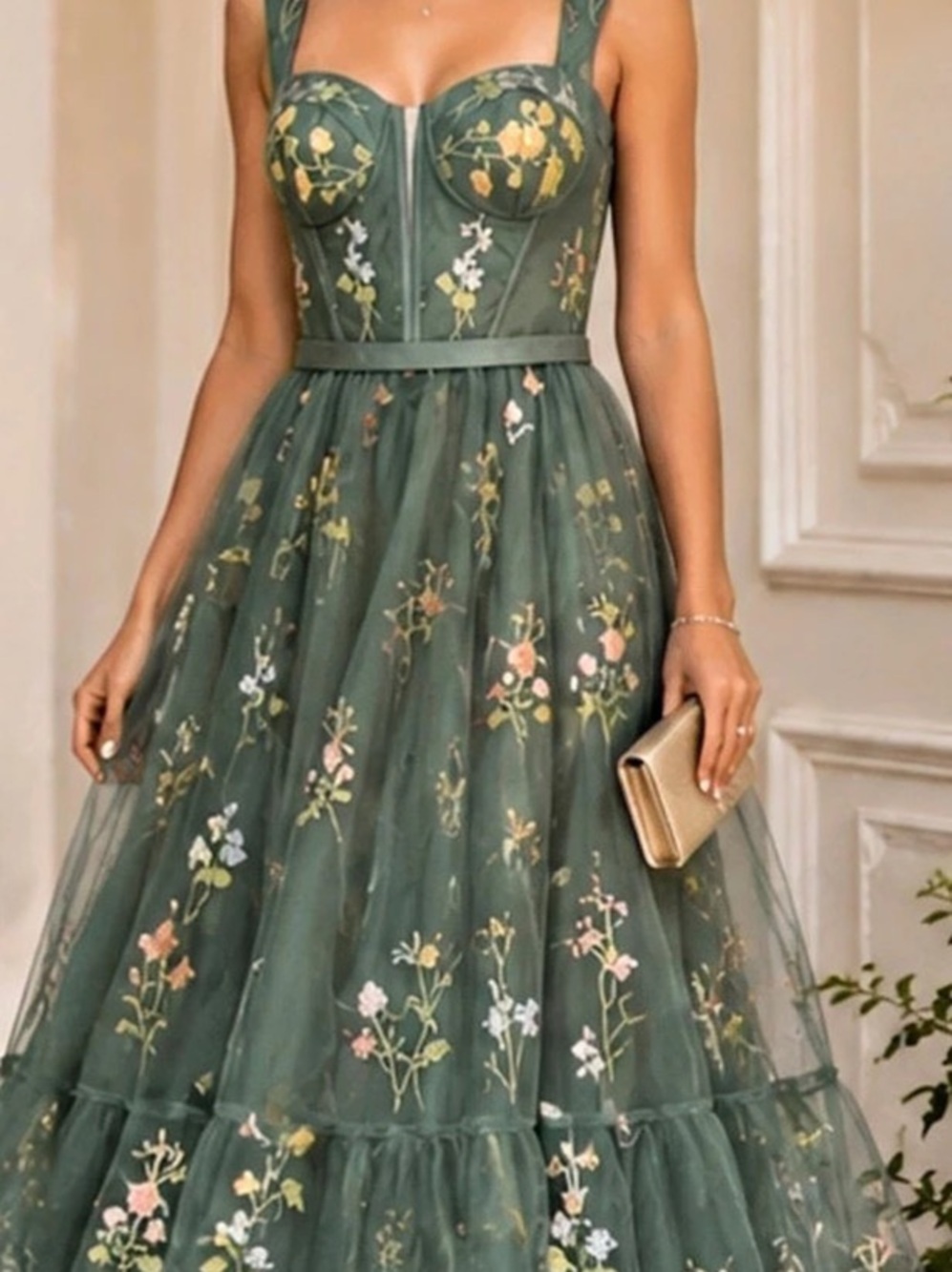 Oh Polly AurSage Green Floral Maxi Dress